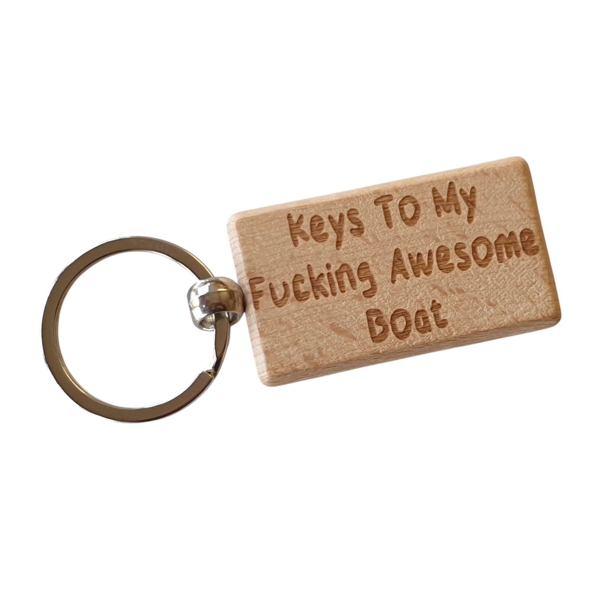 Decalarama Brown Boating Keyring Gift - Keys To My Fucking Awesome Boat - Nice Cute Fun Engraved Wooden Key Fob Novelty Custom Present
