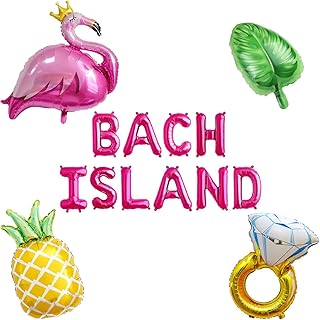 Bach Island Balloon Banner Flamingo Palm Tree Diamond Ring Mylar Balloon for Love Island Themed Bachelorette Party Decorations