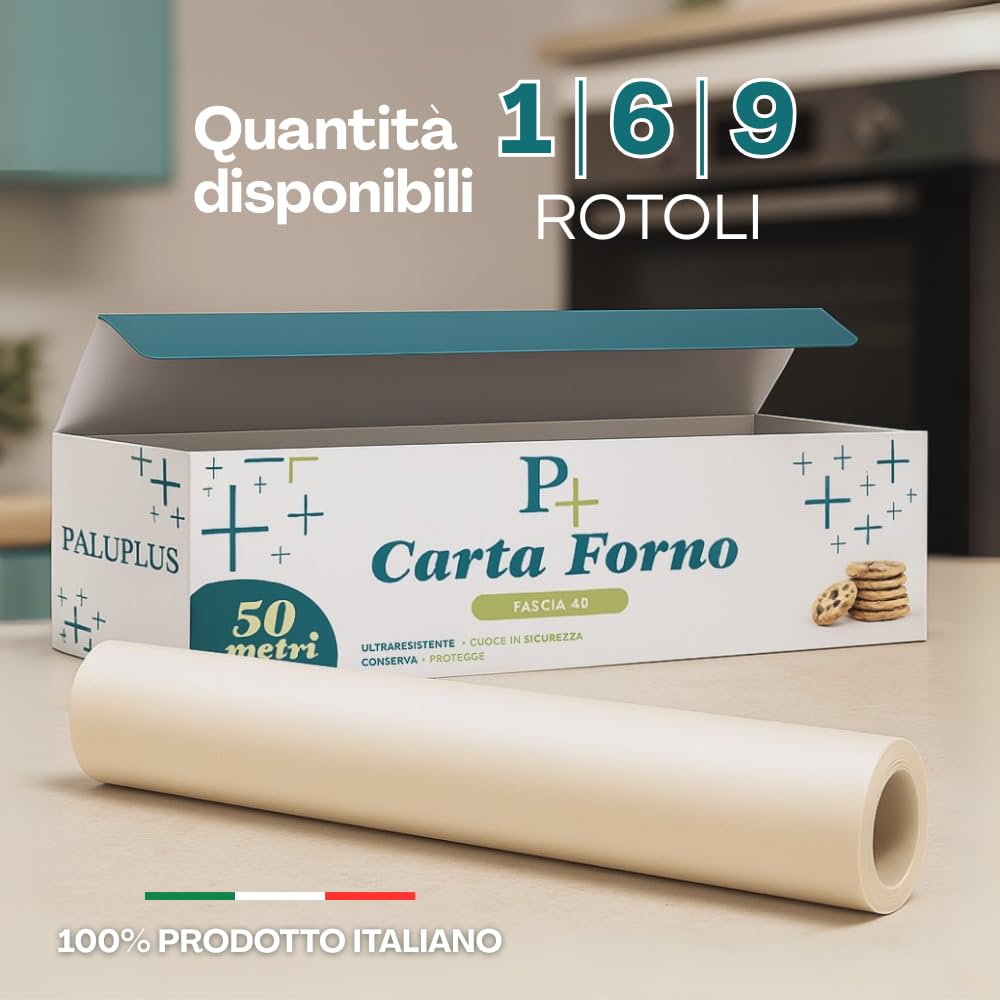 Palucart Rotolo carta forno 50 m larghezza 40 cm antiaderente carta per cucina (9 rotoli) - M