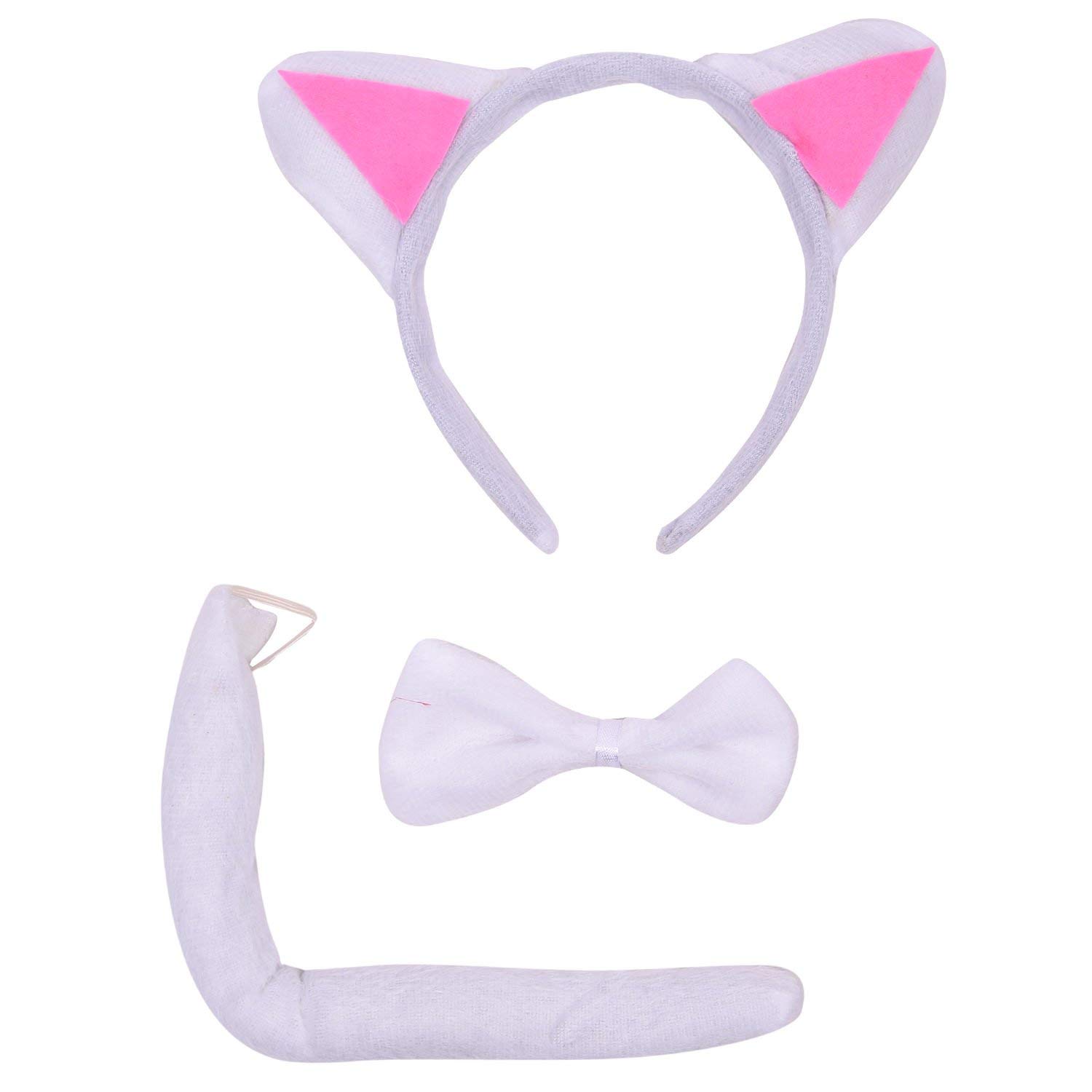 PartyMane Girls Plush Headband Bunny Headbands Cat Ear Bow Hairbands 3PCS set
