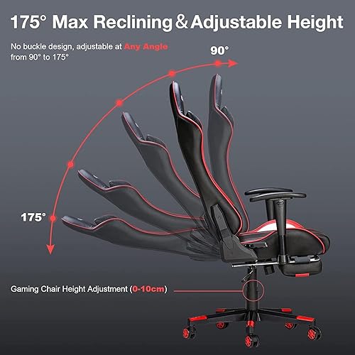 Miniatura 5 de Silla de oficina ergonómica ajustable de 7 puntos con reposapiés y soporte lumbar reclinable de 175, cojines gruesos y ampliados, respaldo
