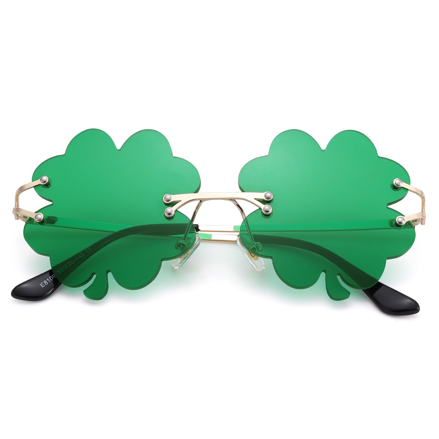 Melpomenia St. Patrick’s Day Green Sunglasses Irish Shamrock Four Leaf Clover Green Lens Shades Costume Party Glasses