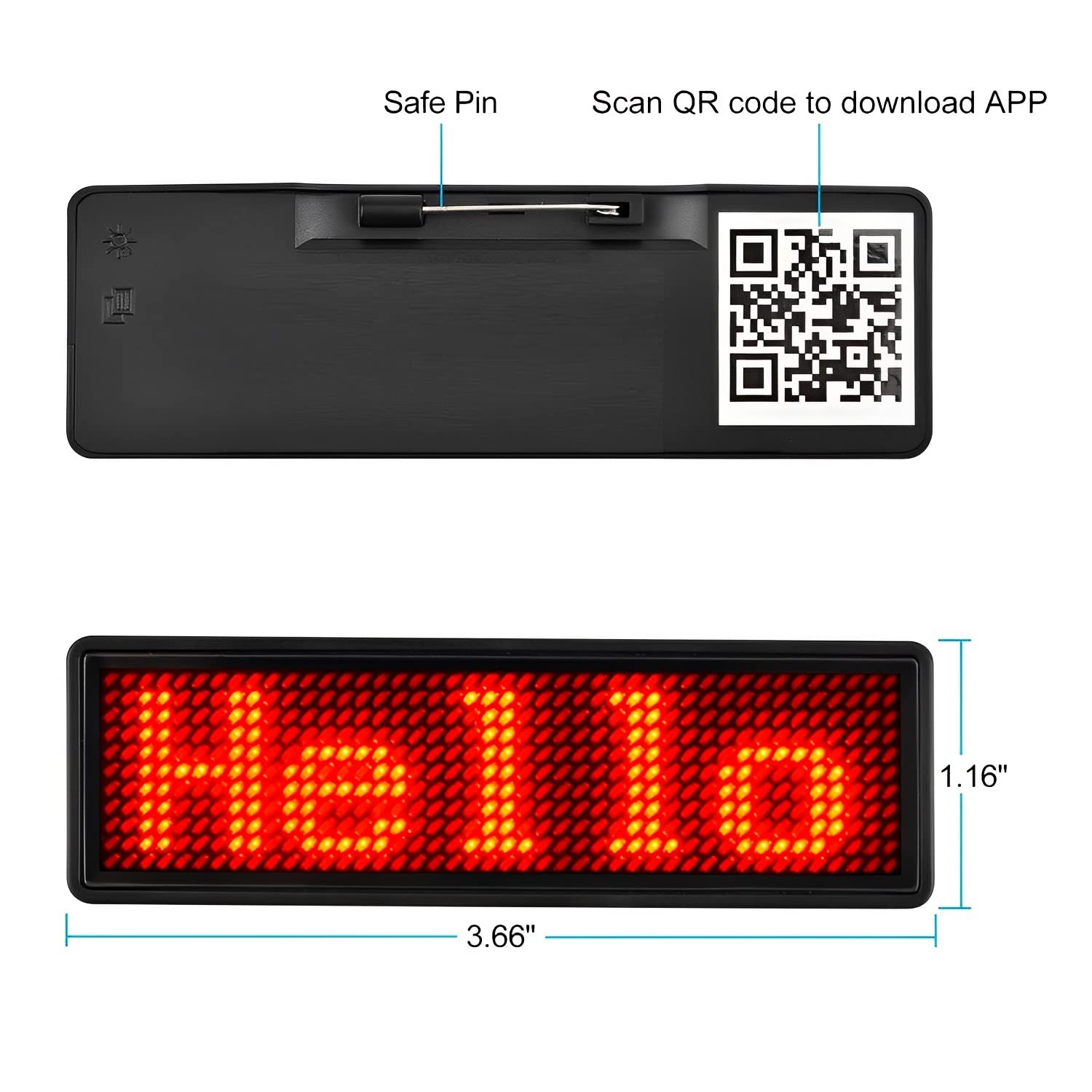 QAWACHH Flashing LED Bluetooth Badge Digital Scrolling Message,Operated by Laptop/PC/Smartphone (RED) 1