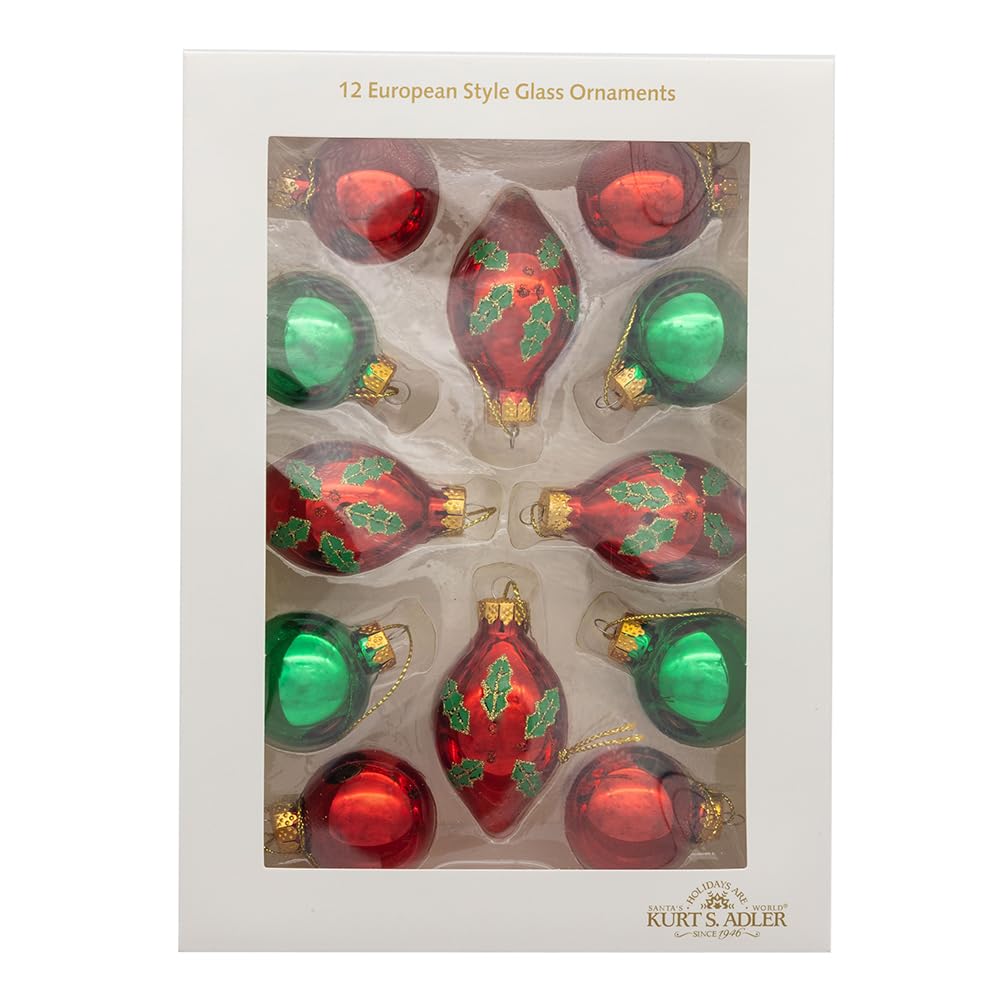 Boule de Noël en verre Kurt Adler houx pour table de fête chic