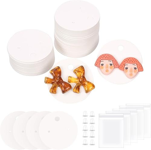 Miniatura 1 de Swpeet Juego de 600 tarjetas de exhibición de aretes blancos, tarjetas redondas de 1.6 in a 1.6 pulgadas con parte trasera de aretes y bolsas