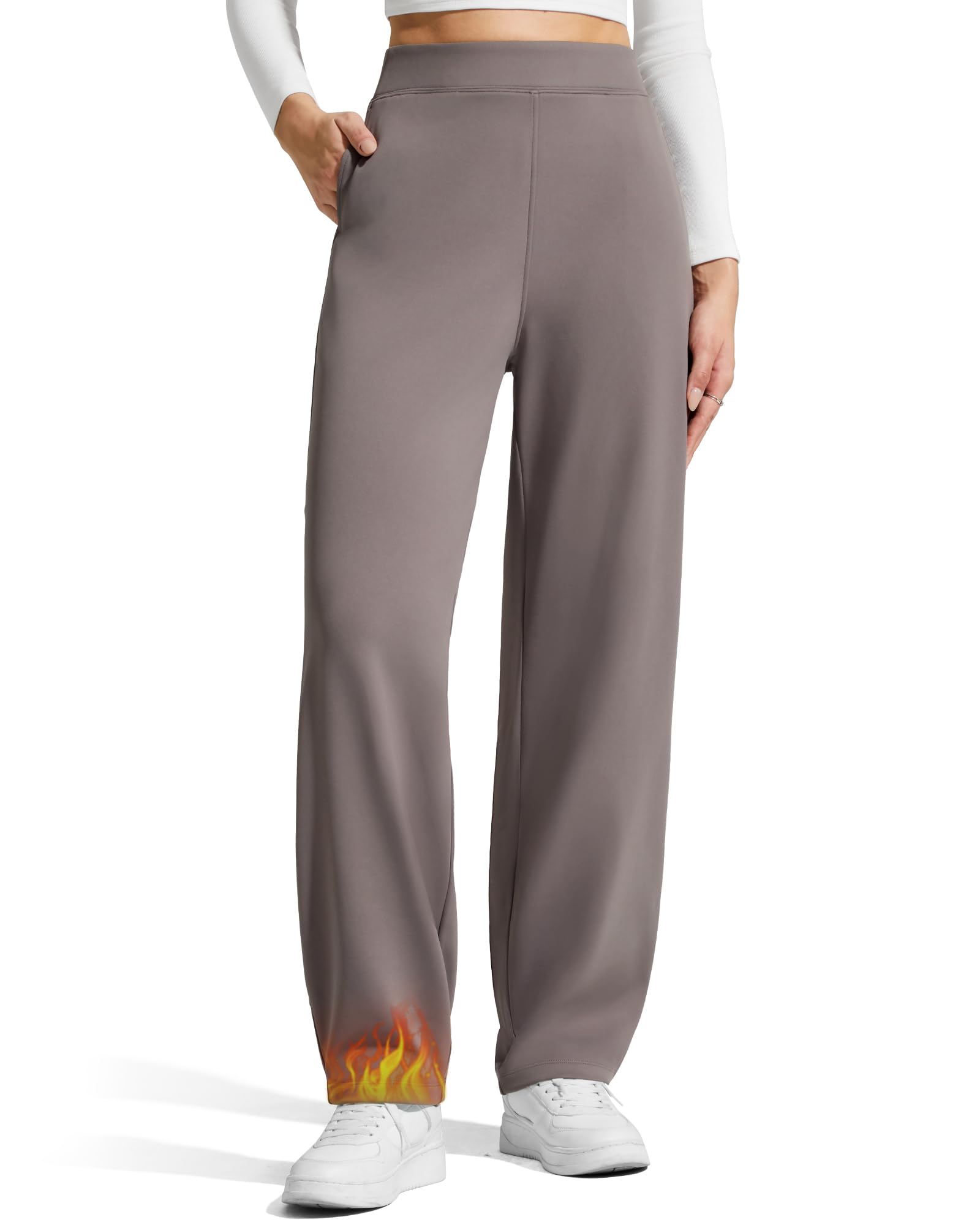 G4Free Womens Fleece Lined Sweatpants High Waisted Wide Leg Pants with Pockets Winter Warm Trousers Casual