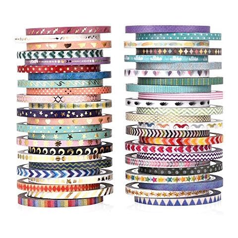 Agutape 48 Rolls Washi Tape Set,Foil Gold Skinny Decorative Masking Washi Tape,3MM Wide DIY Masking Tape Cover