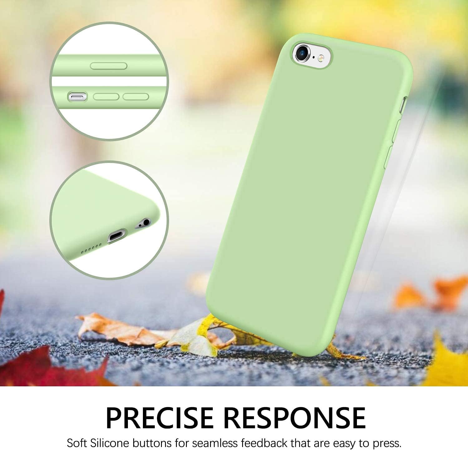 GUAGUA iPhone 6s Case iPhone 6 Case Liquid Silicone Soft Gel Rubber Slim Thin Light Microfiber Lining Cushion Texture Cover Shockproof Full Body Protection Phone Cases for iPhone 6/6S Matcha Green