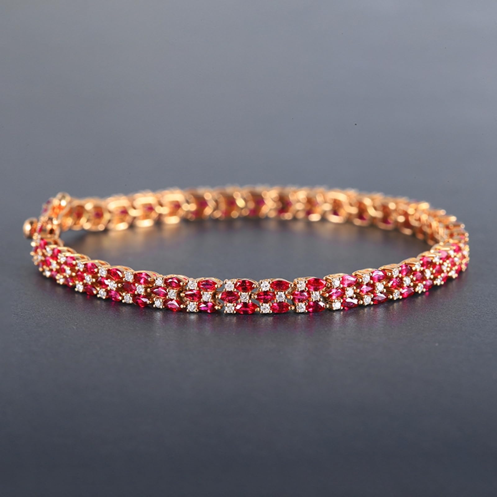 Bransoletki z różowego złota 750/585/375, rubinowa bransoletka 5,85ct 16-20 cm diamentowa, bransoletki dla kobiet ślub