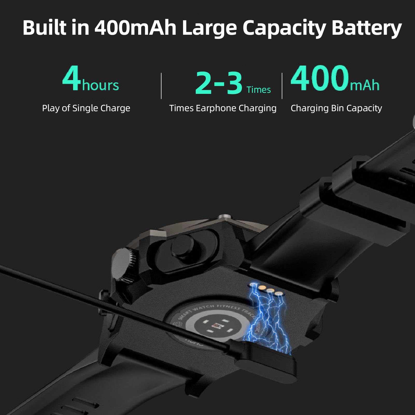 Elektroniczny Zegarek z Dużym Ekranem i Słuchawkami BT do Fitnessu, Sportu i Podróży (BLACK)