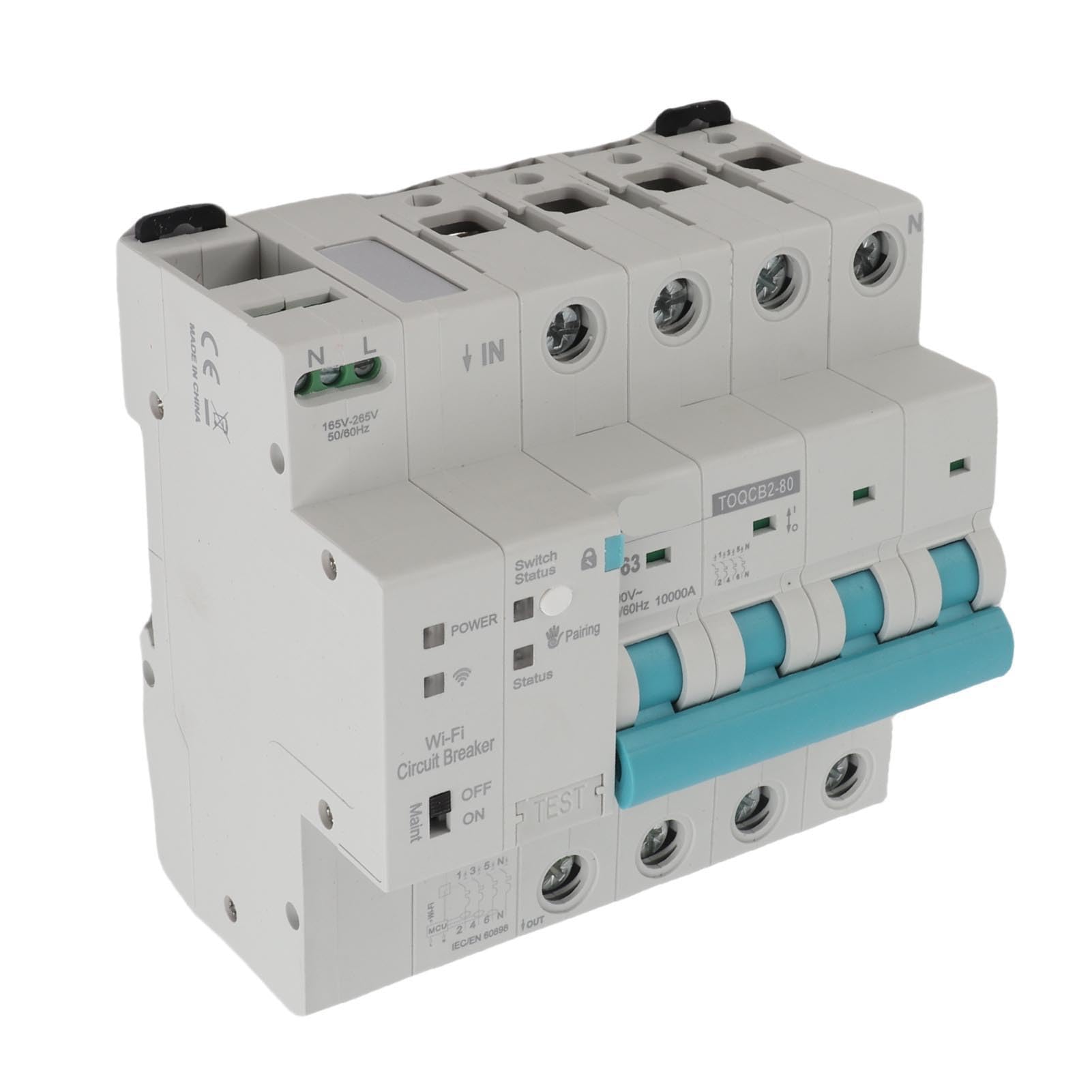 Fafeicy Disjoncteur WiFi Rail DIN pour Maison Intelligente, 4P 63A 145-295V