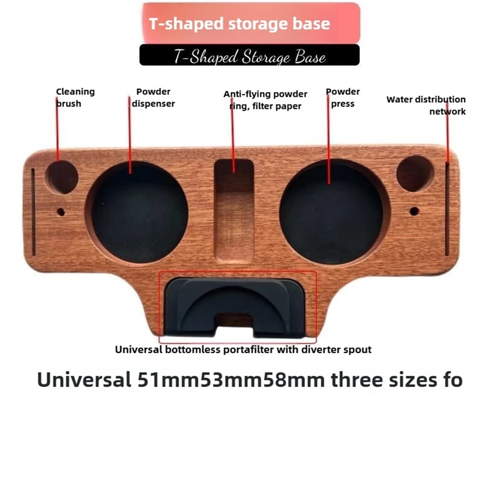 Tappetino Pressino for Caffè In Legno Di Noce per Casa e Caffetteria | Supporto for portafiltro, supporto for docking station, adatto for 51/53/58 mm