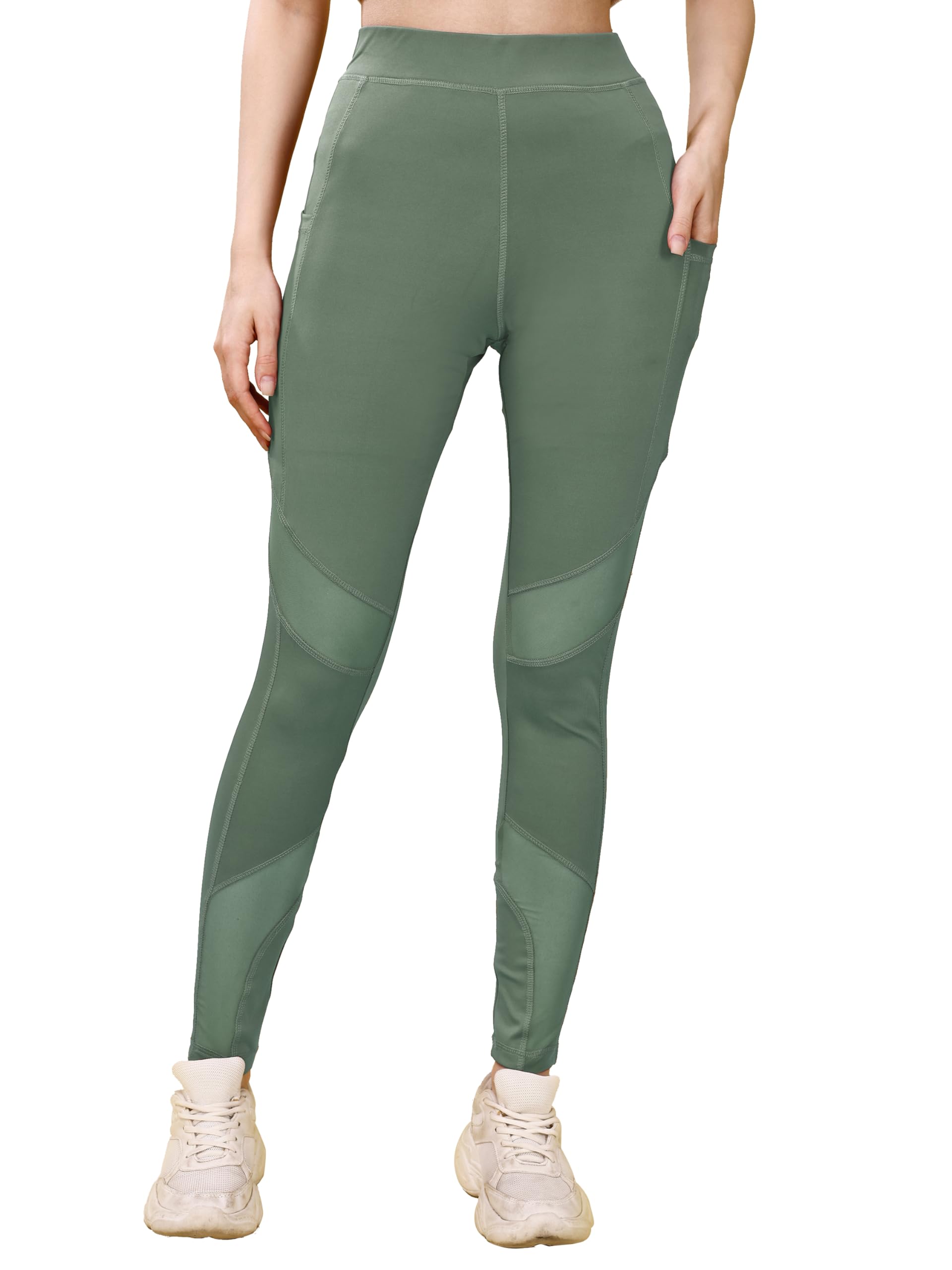 Mehrang Stretchable Gym Pants for Women & Tights for Women Workout with Mesh Insert & Side Pockets