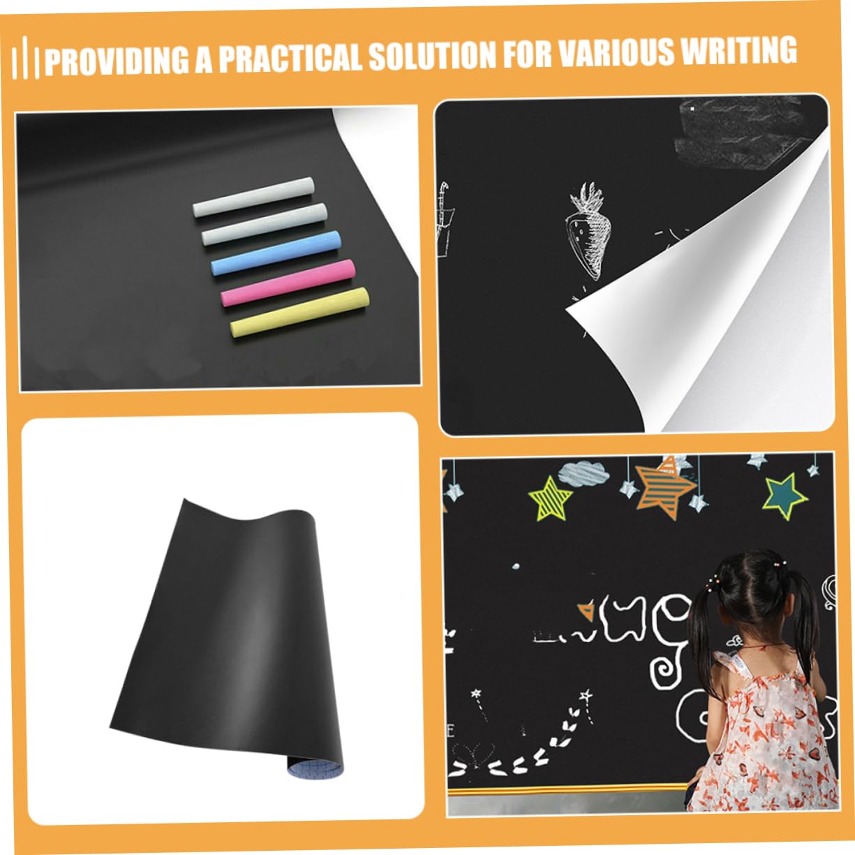 Lurrose 3 Stück Erasable Blackboard Sticker Set Selbstklebende Abwischbare Tafelfolie für Kreatives Zeichnen und Schreiben für Wände Schwarz