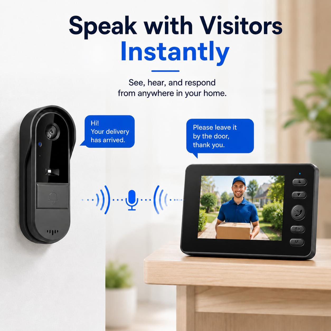 Winnes 1080P Video Türklingel mit Kamera Drahtlose Video Türklingel mit 4,3" Display,170° Weitwinkel, Nachtsicht, Zwei-Wege-Audio, Unterstützt aktives Aufwachen,IP65 Wasserdicht,Keine App & WLAN