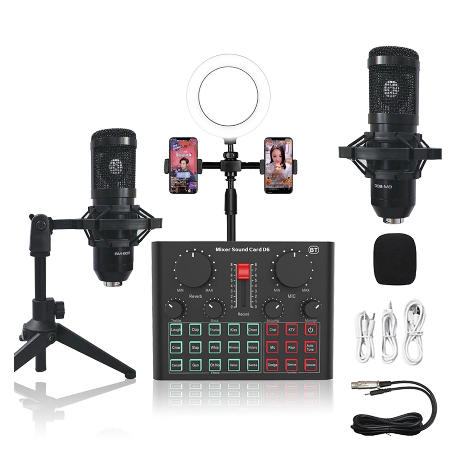 Kit scheda audio BM800 Microfono professionale a condensatore Bluetooth Scheda audio wireless con luce di riempimento ad anello Staffa a sbalzo Configurazione studio streaming live per la registr