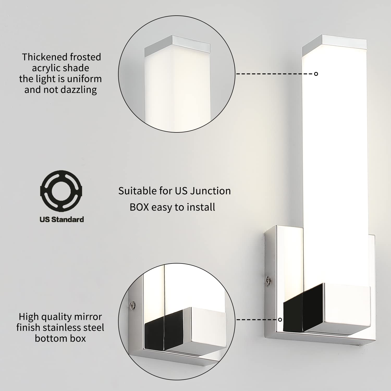 7Degobii Chrome Wall Lights for Bedroom Modern Indoor LED Hallway Sconces Corner Light 12" Inch Height 12W 4000K Bedside Stair Sconces Wall Lighting Lamps 110V AC