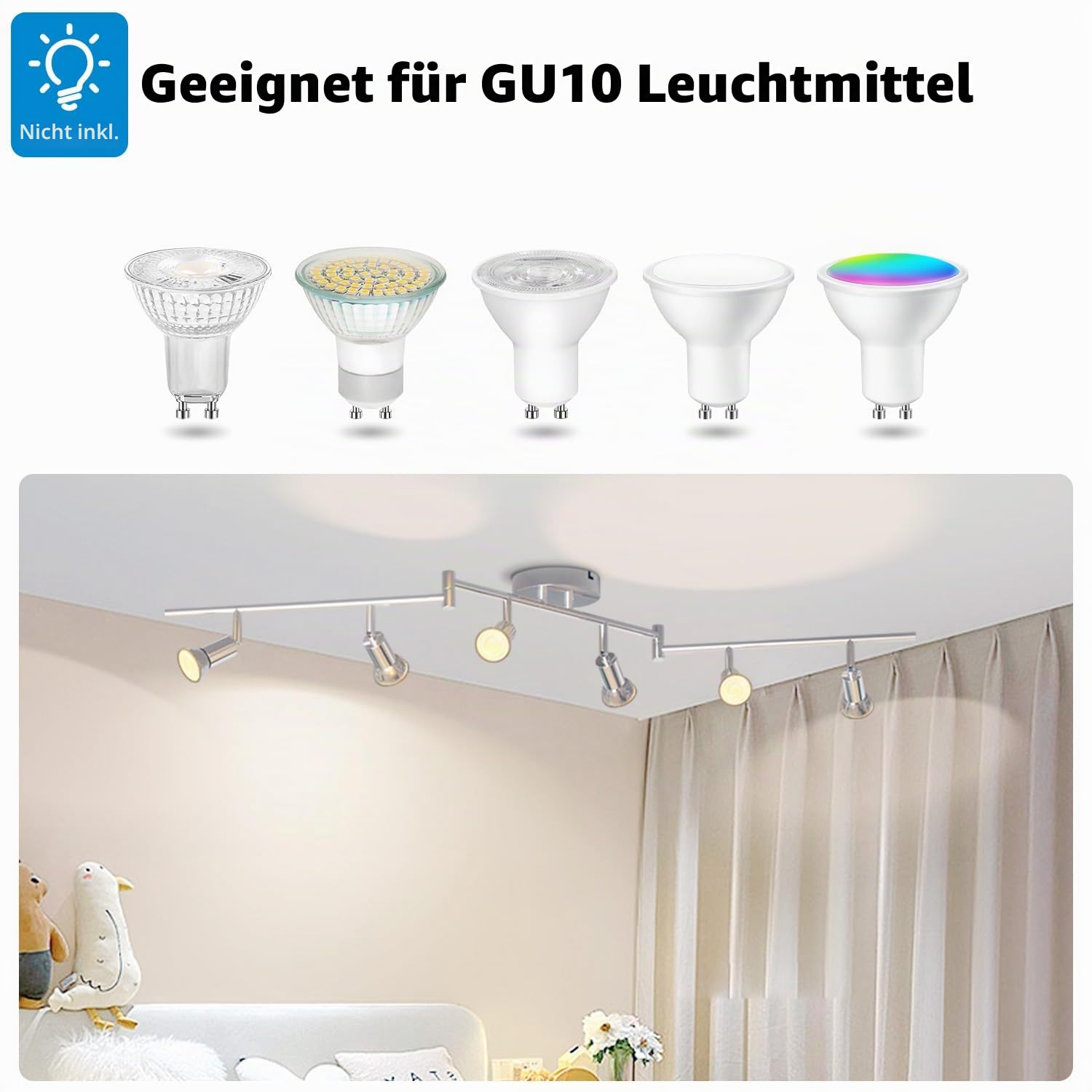LVWIT Deckenleuchte LED Spotleuchte 6 Flammig GU10 Modern Chrom Deckenspot Schwenkbar 350° Drehbar Küchelampe Spot Strahler Decke Wohnzimmer Schlafzimmer Deckenstrahler (Ohne Leuchenmittel)
