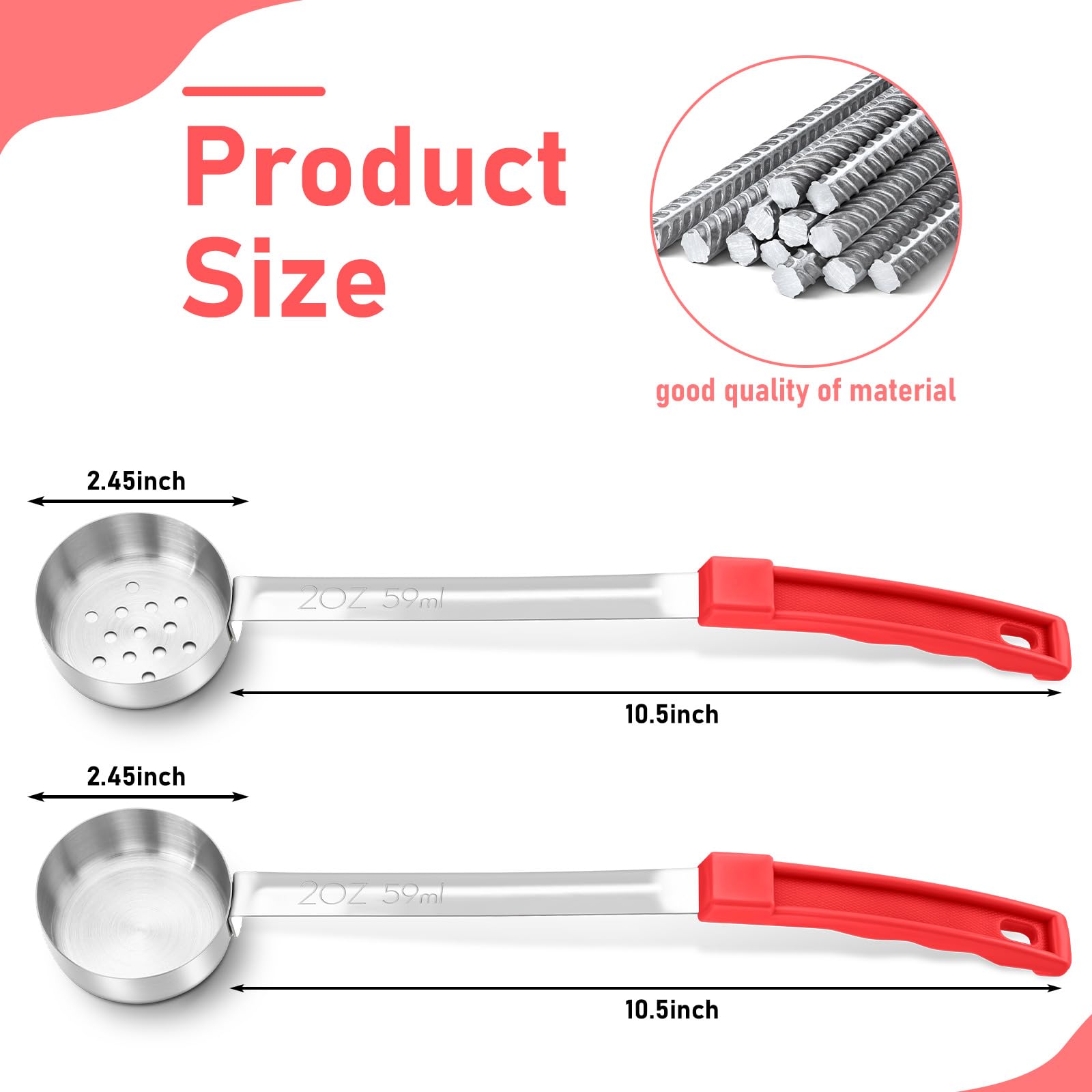 Teenyyou Juego de 8 cucharas de servir para control de porciones, cucharas de porción, cucharas de acero inoxidable sólido y ranurado para alimentos, juego de utensilios de servir para fiestas (rojo,