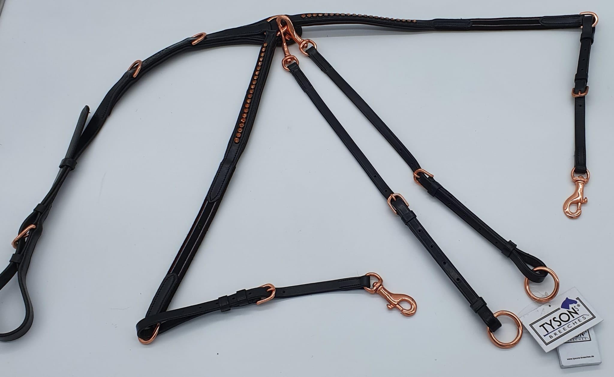 Tysons Breeches Vorderzeug Deister Schwarz Rosegold Roségold Super BUTTERWEICHES Leder VB WB X Full (Pony)
