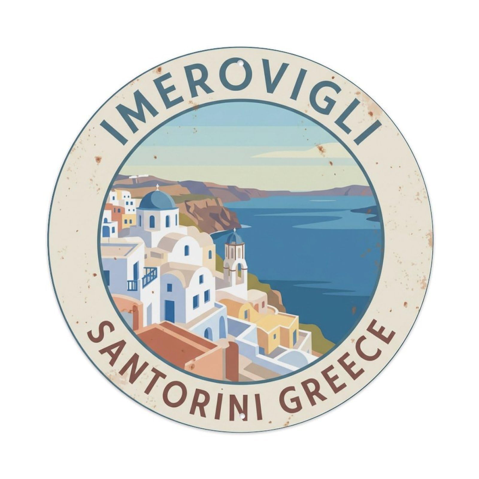 Galvaxio Style Vintage Travel Imerovigli Santorini Heights 3 Metal Tin Sign