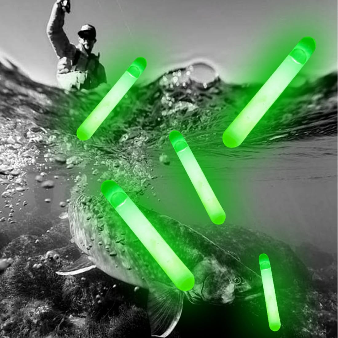 Lumière de pêche de Nuit, Bâtons Lumineux pour Canne à Pêche, Starlight Peche, Glow Stick Pêche de Nuit, Lumières De Bobber De Pêche Vert Fluorescent Lumière, pour Pêche De Nuit (50 pièces)