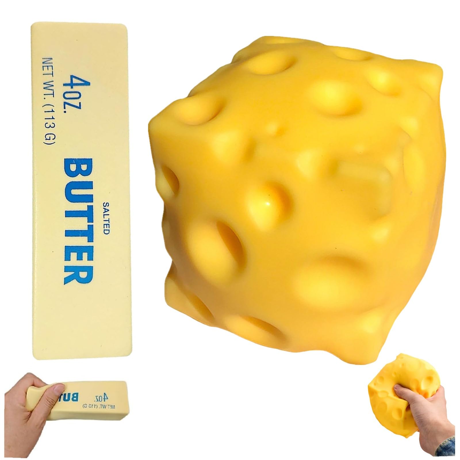 Butter Squishy Cheese Squishy Fidget Toys Stress Relief Block Squeeze Cheese Stress Toys Portable Decompression Sensory Toy Anxiety Relief Fidget Toy for Kids Adults Office Home (12cmCheese+Butter)