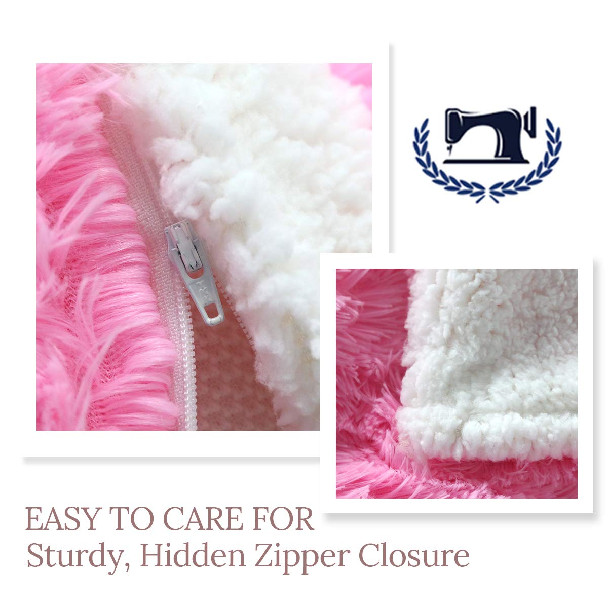 Fluffy Pink Faux Fur Pillow Covers Set Of 2 - 26x20 Inch Shaggy Plush Decorative Covers With Zipper - View #12