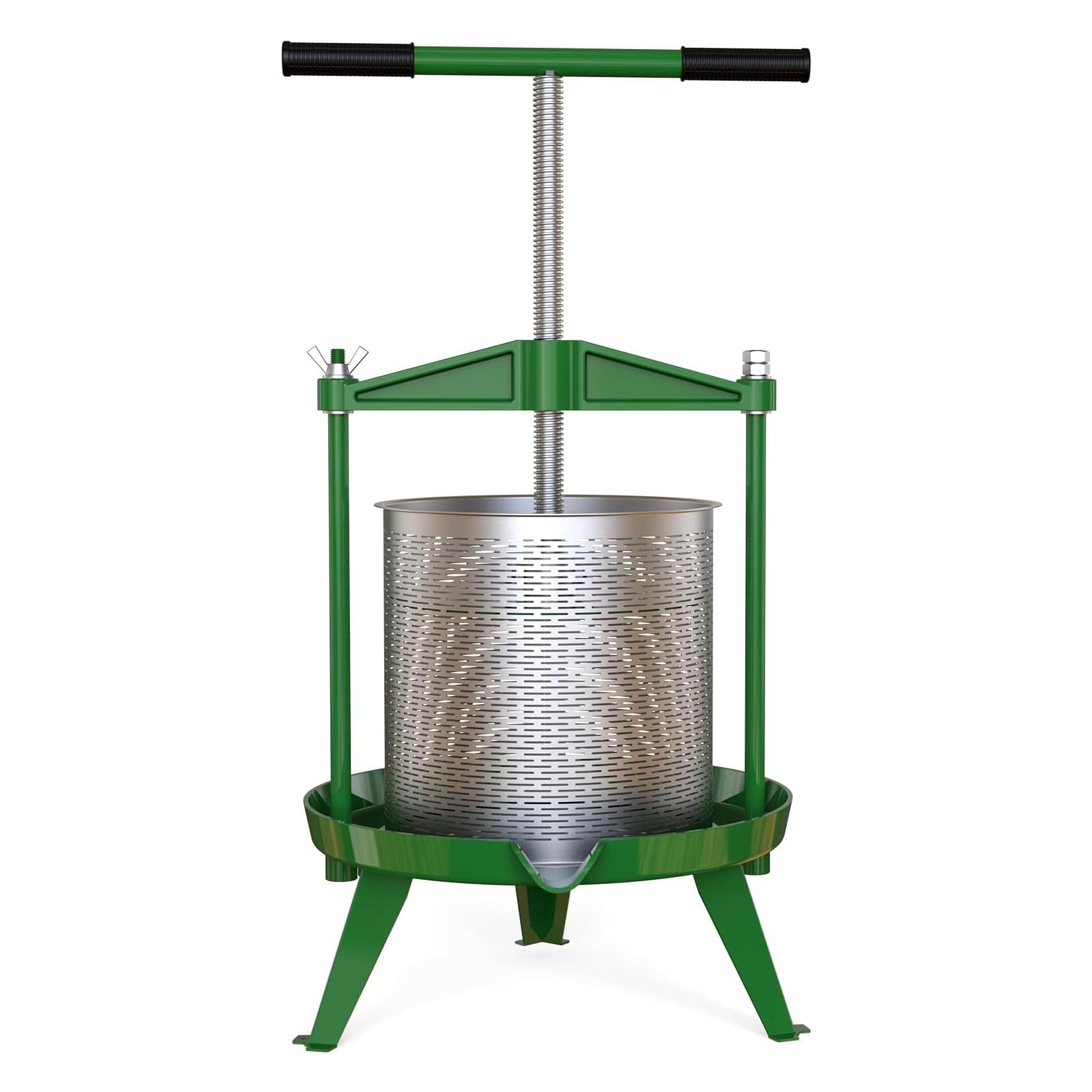 Fruit Press Cider Wine Making with T- Hand for Homemade Naturial Juice, Grape, Vinasse,Oil Pomace and Honeycomb, Apple Crusher Presser, Included Free Filter Bag (14l,Green Stainless Steel)