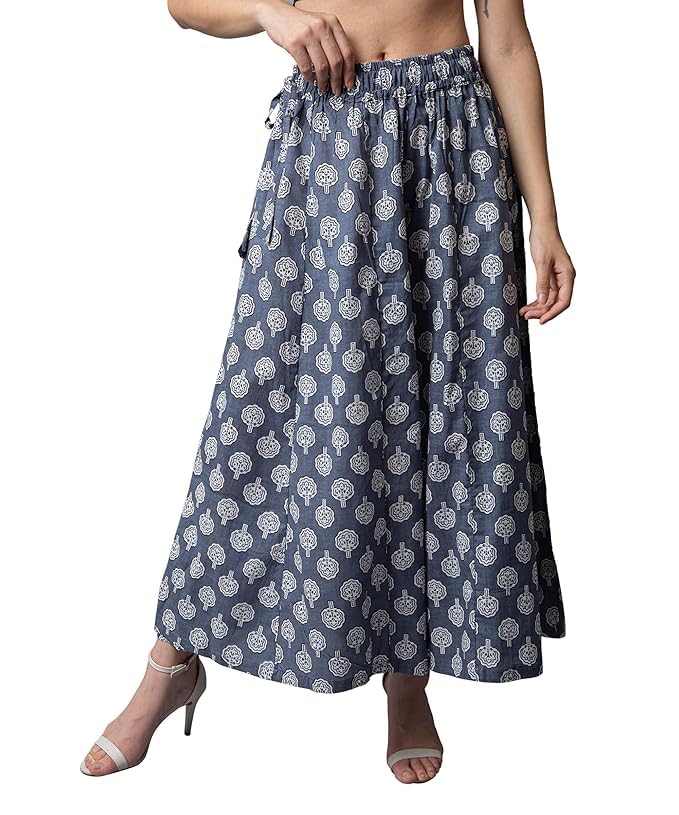 legit looks Women's Grey Floral Printed Flared Palazzo Pants-picture-21
