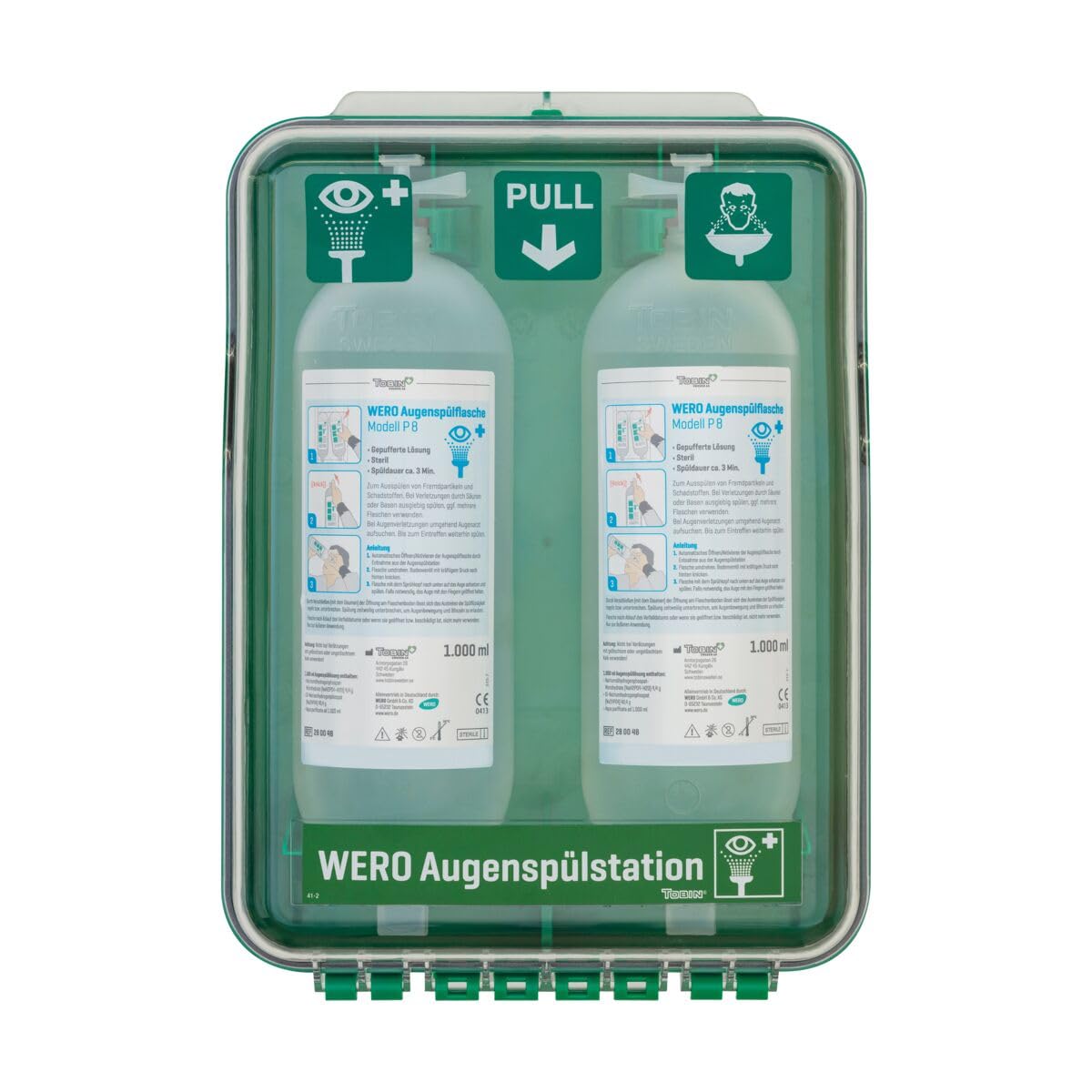 WERO Augenspülstation mit 2 Augenspülflaschen P 8 à 1.000 ml (gepufferte Lösung, steril) (DustProof)