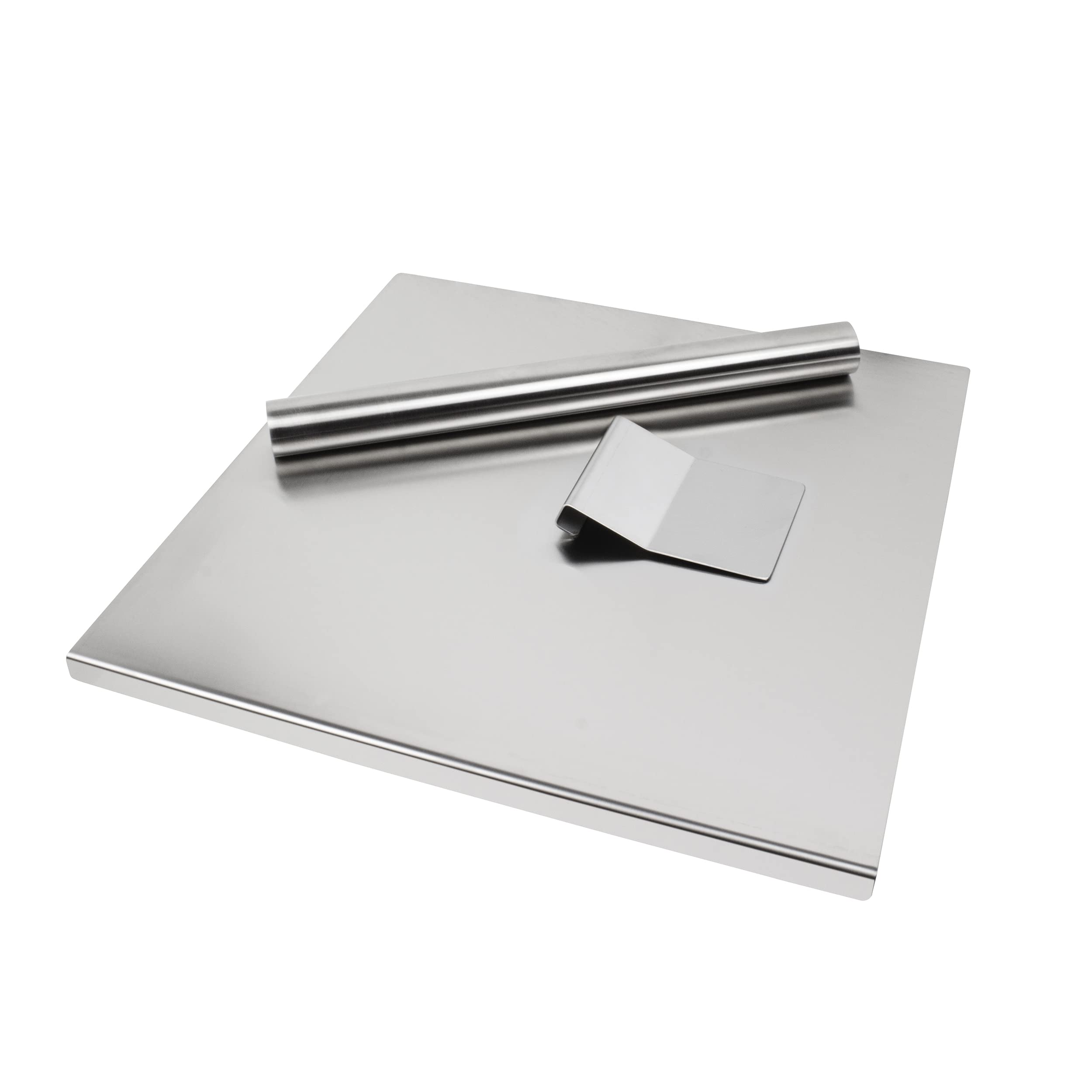 INOXLM Box 1 tablas de cortar 30 x 50 cm + espátula + rodillo funda de tela |Encimera de acero inoxidable, varios tamaños para cocina, bar, restaurante