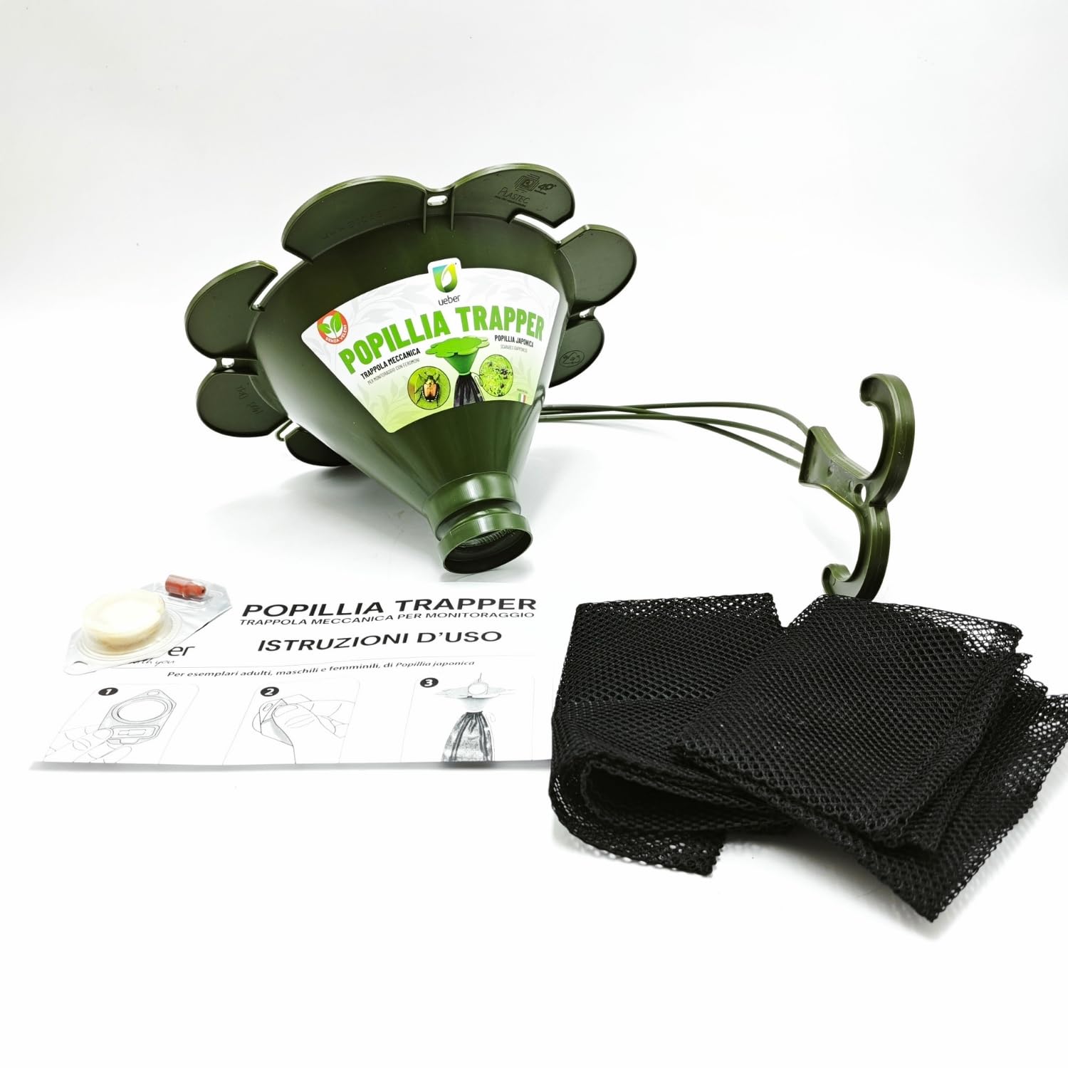 Trappola per Popillia japonica coleottero giapponese con Feromone booster, Kit Completo con 2 Sacchi di Raccolta, con una trappola copri fino a 500 m²