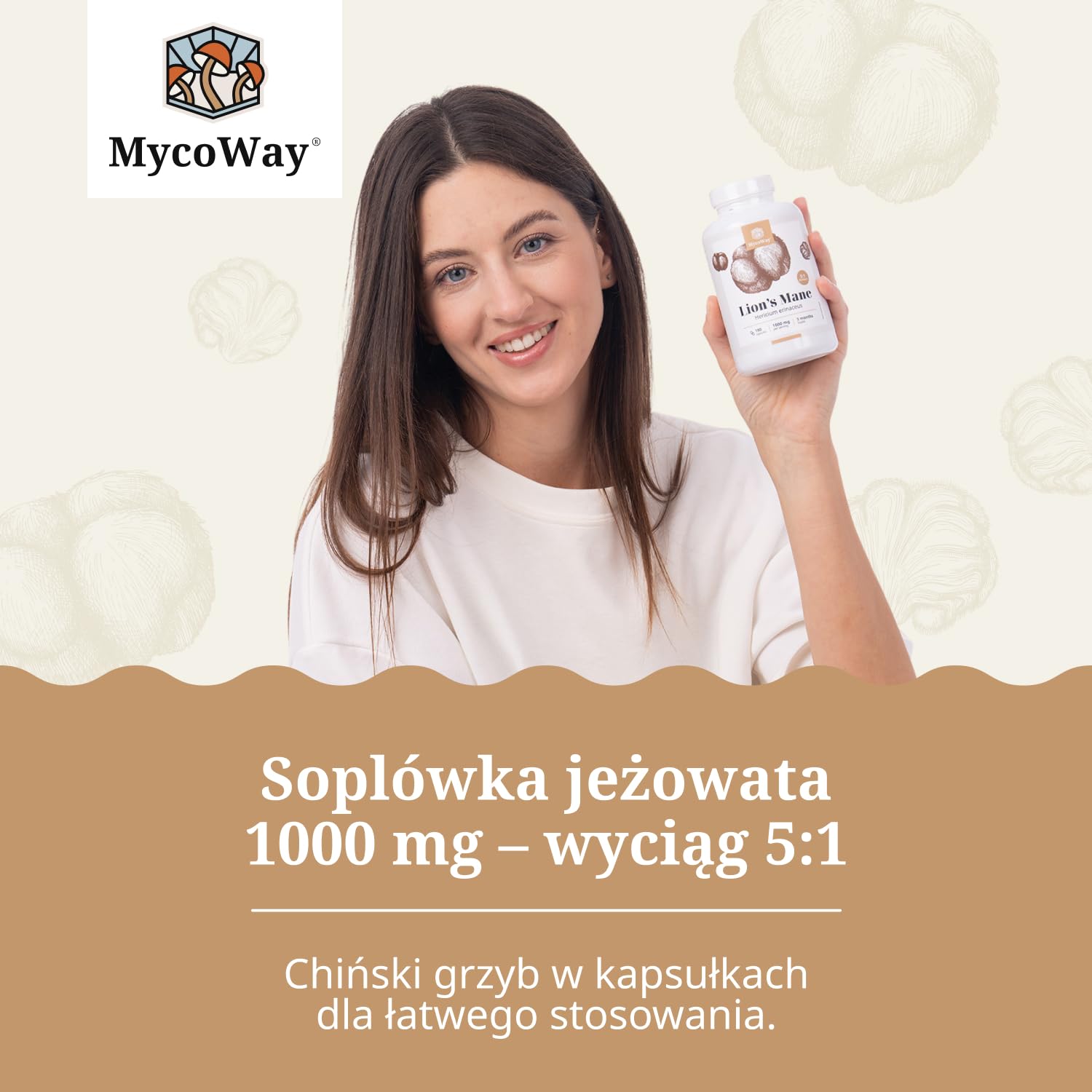 Soplówka jeżowata 1000 mg – Wyciąg 5:1 – Hericium Erinaceus – 180 kapsułek – Zapas na 3–6 miesięcy – Mądry grzyb – Pomaga w poprawie koncentracji i zdolności poznawczych – Witalność