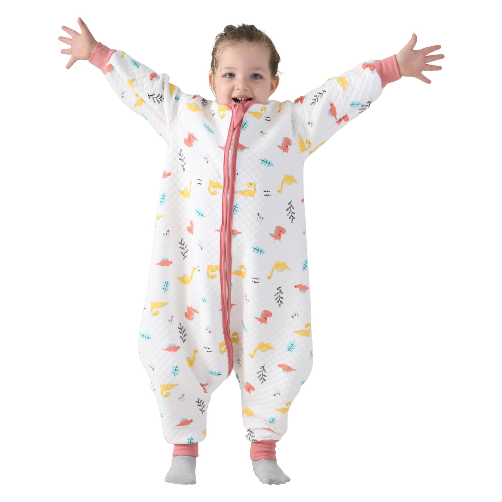 Miipat Toddler Sleep Sack with Feet 1.5 TOG Sleeping Bag Long Sleeves Unisex Dinosaur Wearable Blanket for Early Walkers 1-5T