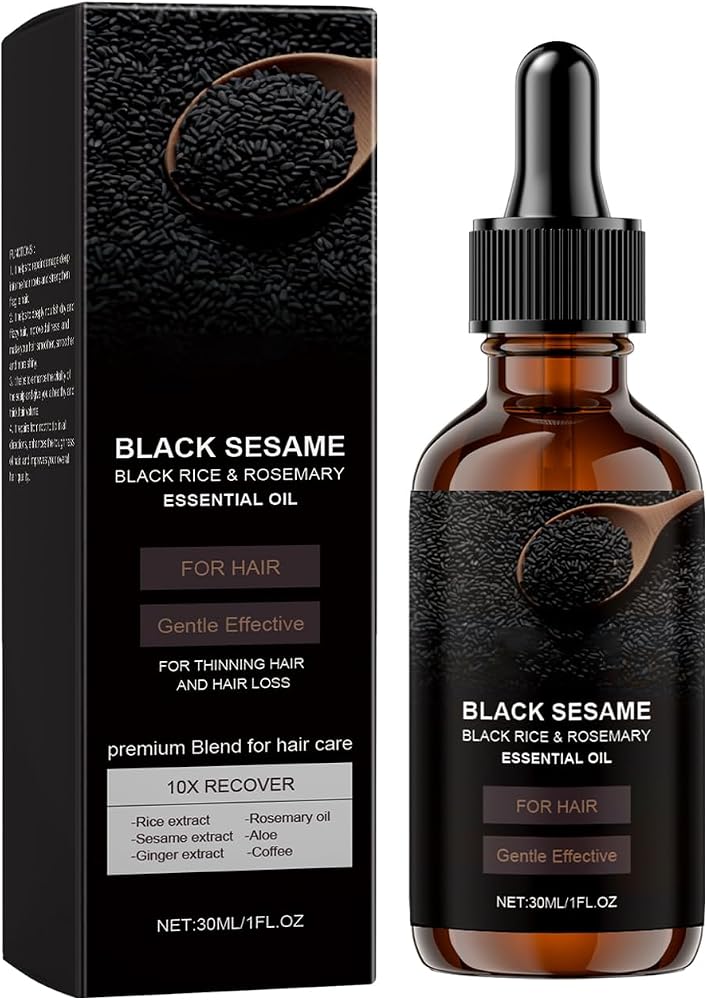 Black Sesame Hair Growth Serum, Natural Hair Growth & Thickening Oil with Black Rice & Rosemary, Volumizing, Anti-Hair Loss Treatment, 30ml/ 1 fl oz
