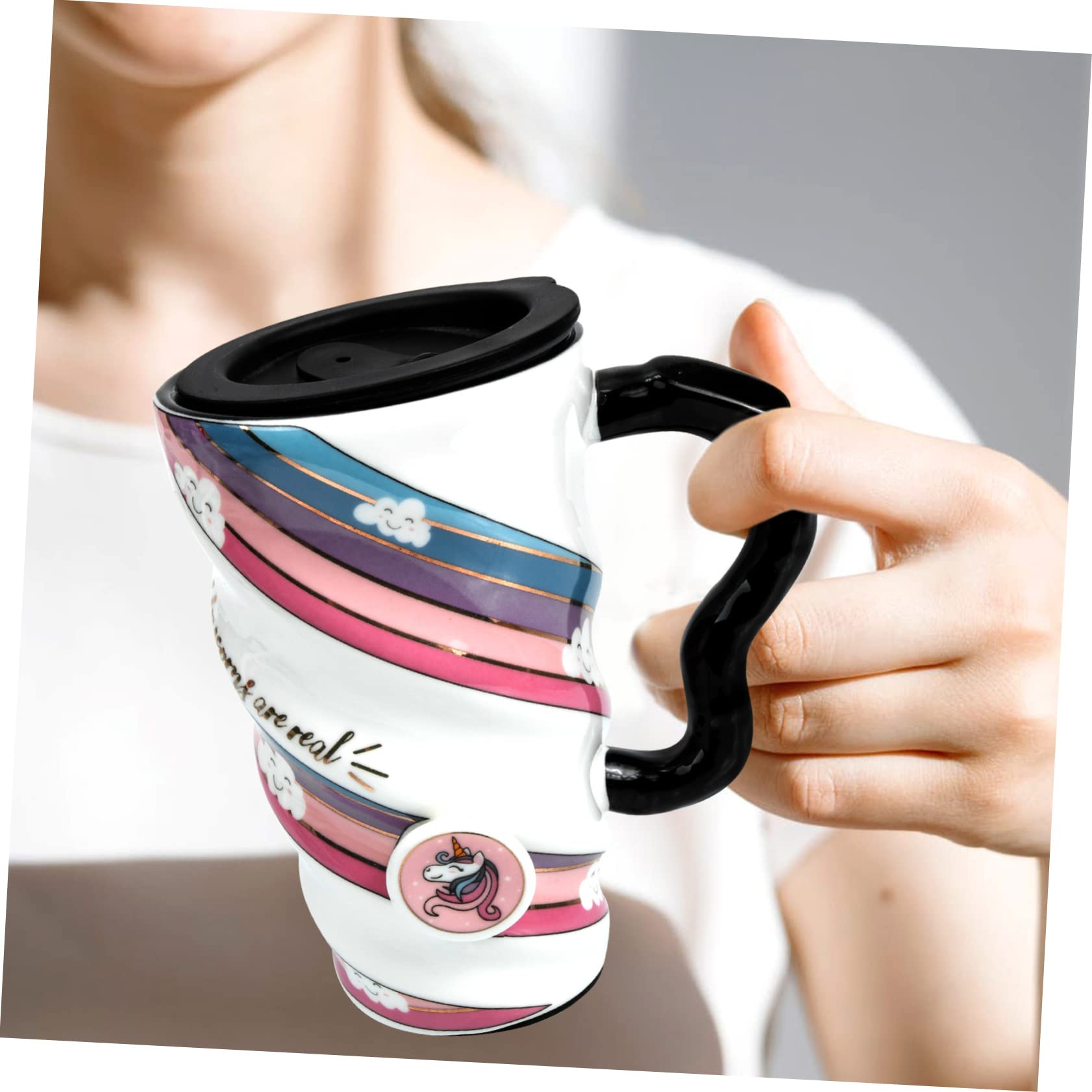 LIFKOME Tazza Unicorno in Ceramica Tazza Da Caffè Riutilizzabile Con Coperchio Ermetico Per Bere Tè Caffè Succhi Di Frutta Regalo Per Ragazzo Ragazza Ragazza e Adulti