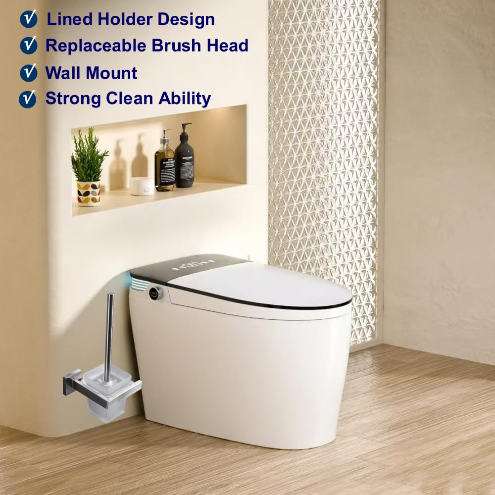 Escobilla WC, Escobilla de Baño Pared, Cepillado/Mate, Acero Inoxidable y Vidrio