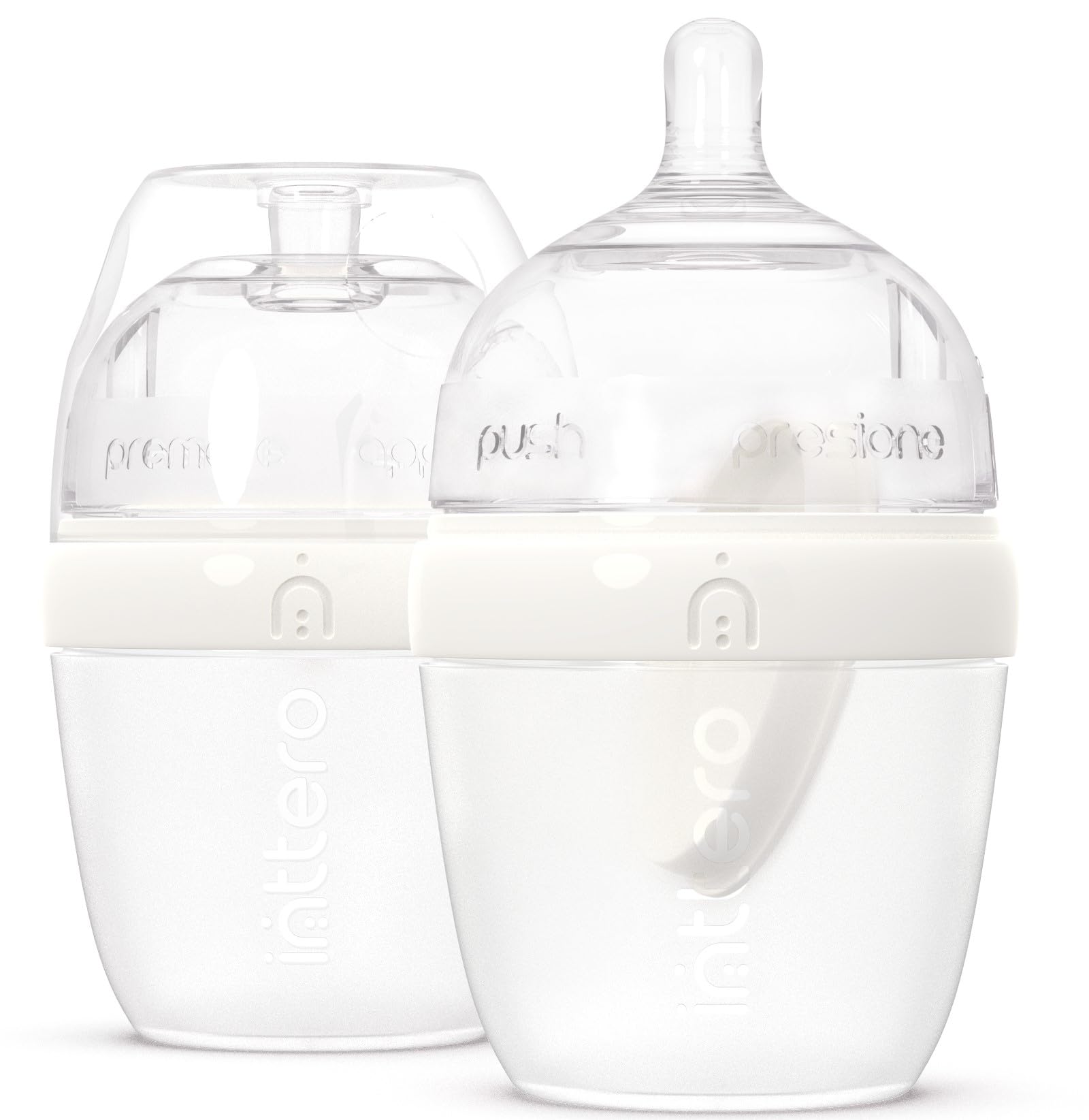 Inttero 6oz White Formula Dispenser Anti-Colic Baby Bottles - 2 Pack/Slow Flow (Stylish White) — Everyday Baby Essential — Formula Bottles — Biberones para Bebes — PopYummy Mixie — Easy Baby Brezz