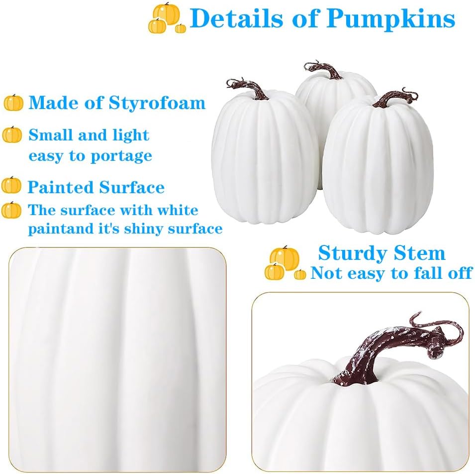 WESAPPINC Artificial Pumpkins,2PCS White Fake Pumpkins Large Faux Pumpkins for Autumn Thanksgiving Halloween Seasonal Holiday Decor Decoration (2pcs Big White Pumpkins)