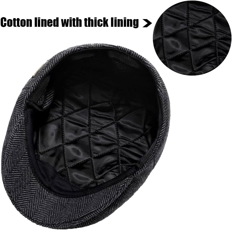 Men's Newsboy Hat with Earflaps Flat Ivy Caps Irish Cabbie Cap - Image 5