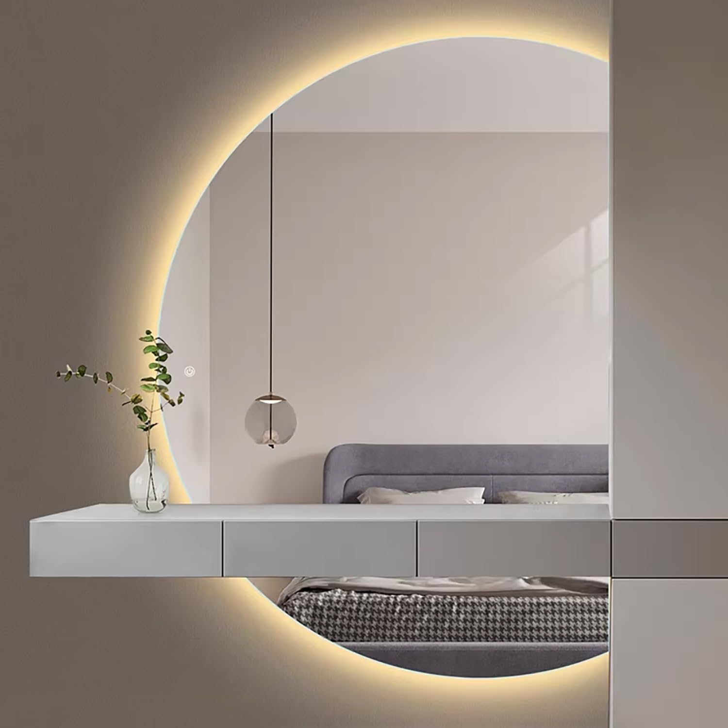 Specchio a Figura Intera a Parete Moderno, 90/100/120cm Anti-Appannamento 3 Colori Specchio Cosmetico a Mezza Luna, con Interruttore Tattile(Left Half,90x130cm)