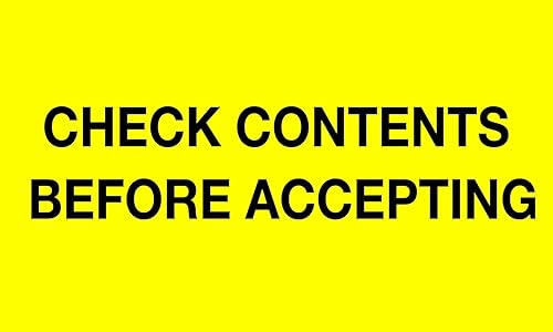 Tape Logic Aviditi Tape Logic - Adhesivo de advertencia amarillo fluorescente de 3 x 5 pulgadas, comprueba el contenido antes de aceptar adhesivo de