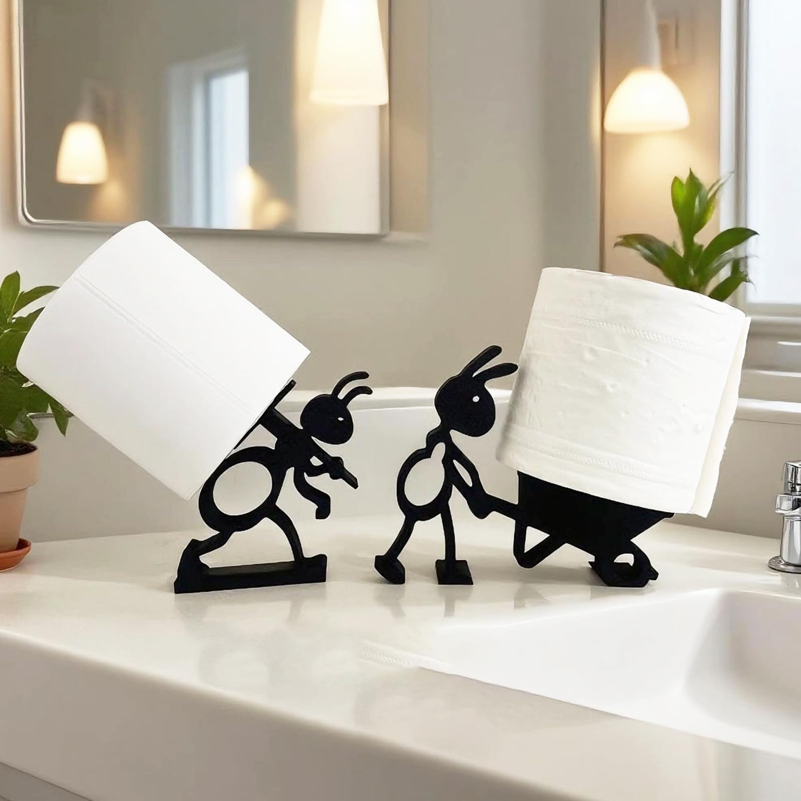 Schattige zwarte schapen toiletpapier rolhouder, vrijstaande of