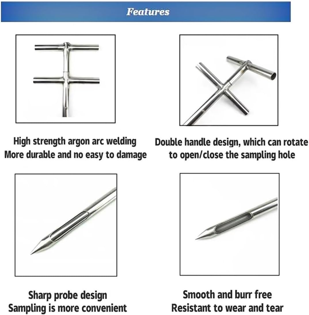 Grain Probe Sampler:High-Precision Grain Sampler Probe - 3-Zone Soil Test Kit for Agriculture, 2m Length, D25mm Diameter, Ideal for Cement & Fertilizer Sampling, Durable & Reliable Sampling