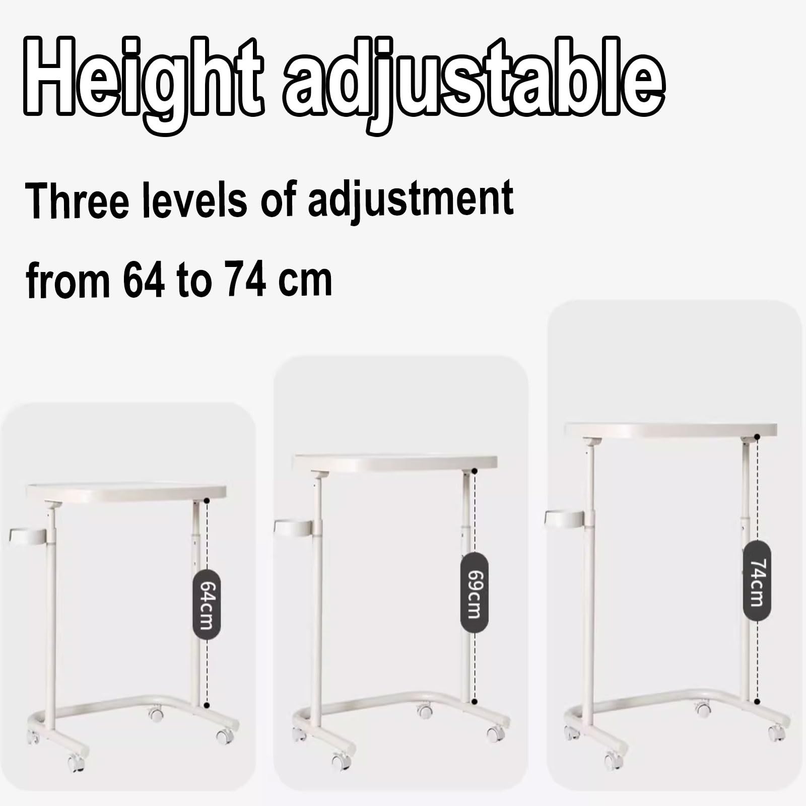 Mesa con Ruedas Mesa Auxiliar Ajustable De Hierro Mesa Ayuda Mayores para Cama Y Silla De Ruedas Tablero Giratorio 90 Capacidad De Carga Máxima 12kg(White)