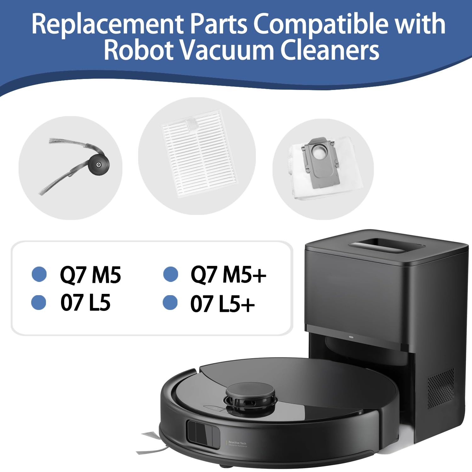 Q7/Q7+/Q7 Max+ Robot Vacuum Replacement Kit - 1 Main Roller Brush, 4 HEPA Filters, 4 Side Brushes, 4 Mop Pads, Cleaning Tool & Screwdriver