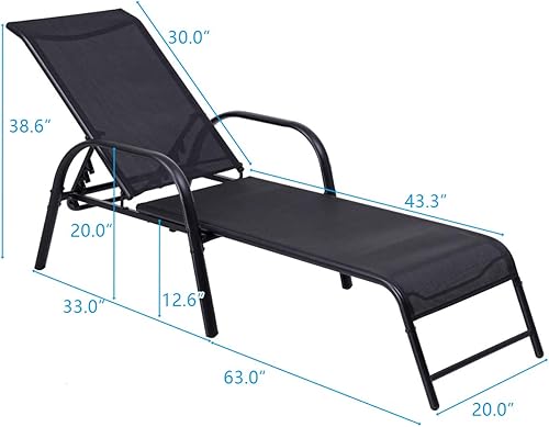Miniatura 3 de Giantex Tumbona de patio al aire libre, sillas de salón ajustables, muebles de asiento de patio, 5 posiciones ajustables, tumbona para patio trasero
