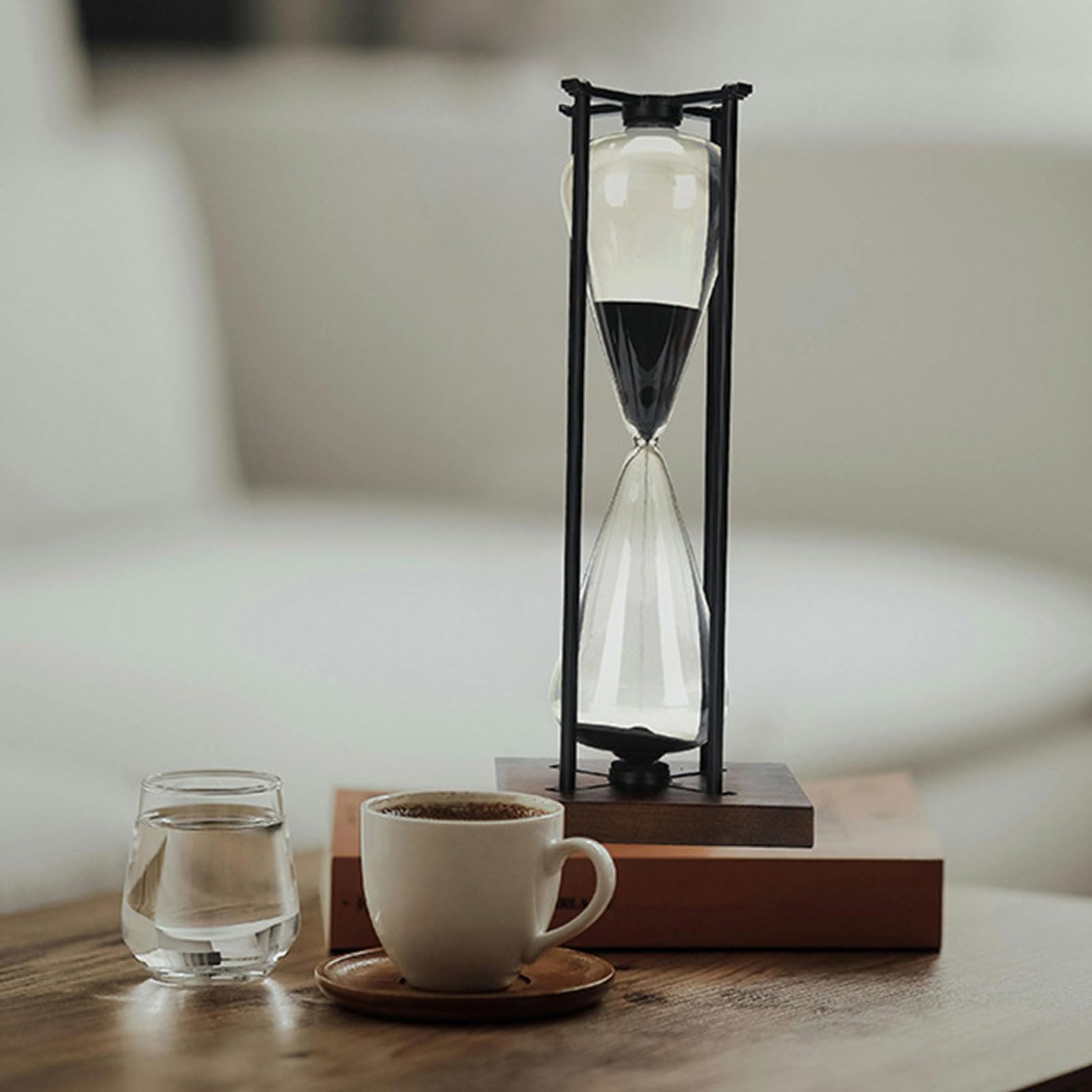 Moderner Sanduhr Timer aus schwarzem oder weißem Sand, robuste Glas Sanduhr 30/60 Minuten für Yoga und Kochen, Zeitmanagement, künstlerisches Schreibtischzubehör