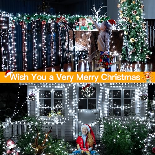 Image of Ollny Christmas Lights 1000 LED 330 FT, IP67 Waterproof Plug in Christmas Tree Lights with Remote, 8 Modes, 3 Timers, Dimmable, House Xmas Indoor Decorations Outdoor String Lights (Cool White)